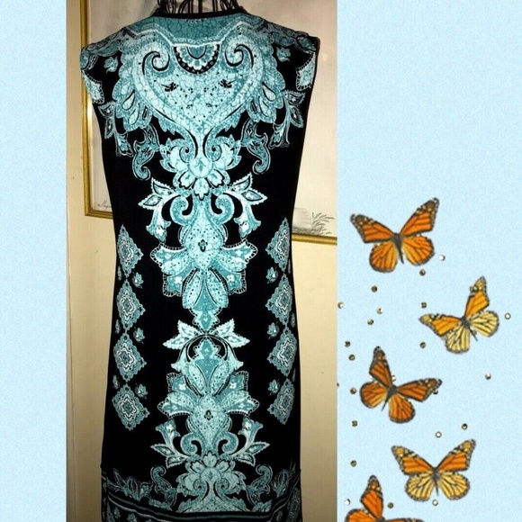 JM COLL. PAISLEY PRINT SILKY KNIT SHIFT DRESS~PS - Picture 2 of 6